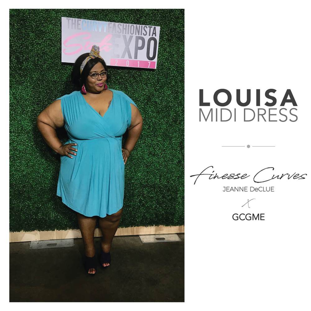 GC me styles the Louisa dress in a size 4X for a smashing red carpet look at the Atlanta TCF Style Expo