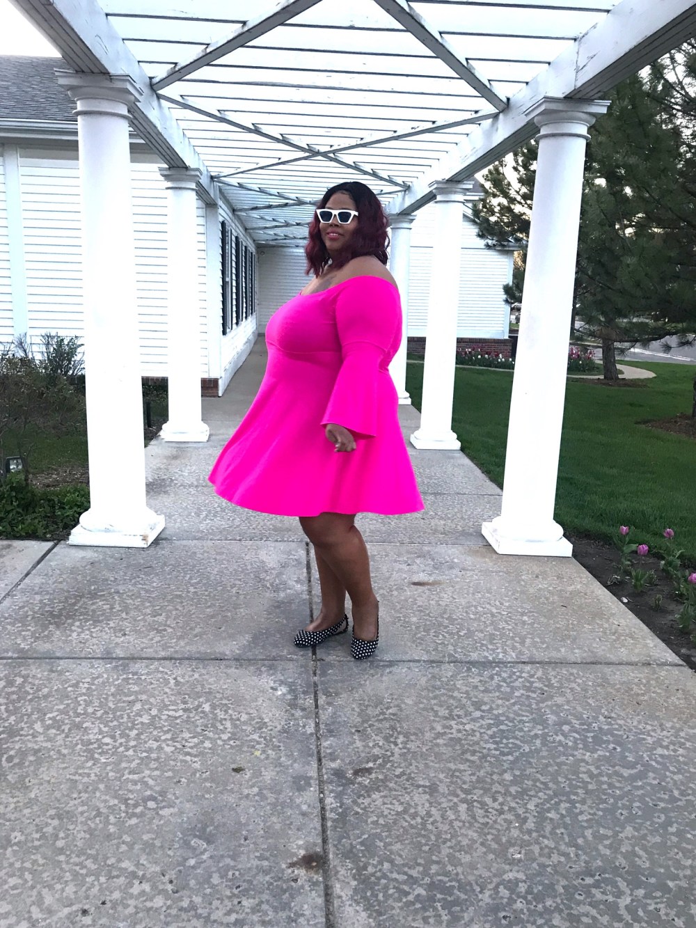 http://fineesecurves.com torrid insider, torrid fashion, spring plus size fashion, spring holiday dress, holiday dress, fetival style, plus size coachella, giveaway, plus size wedding look, ootd, like to know it, white sunglasses, polka dot shoes